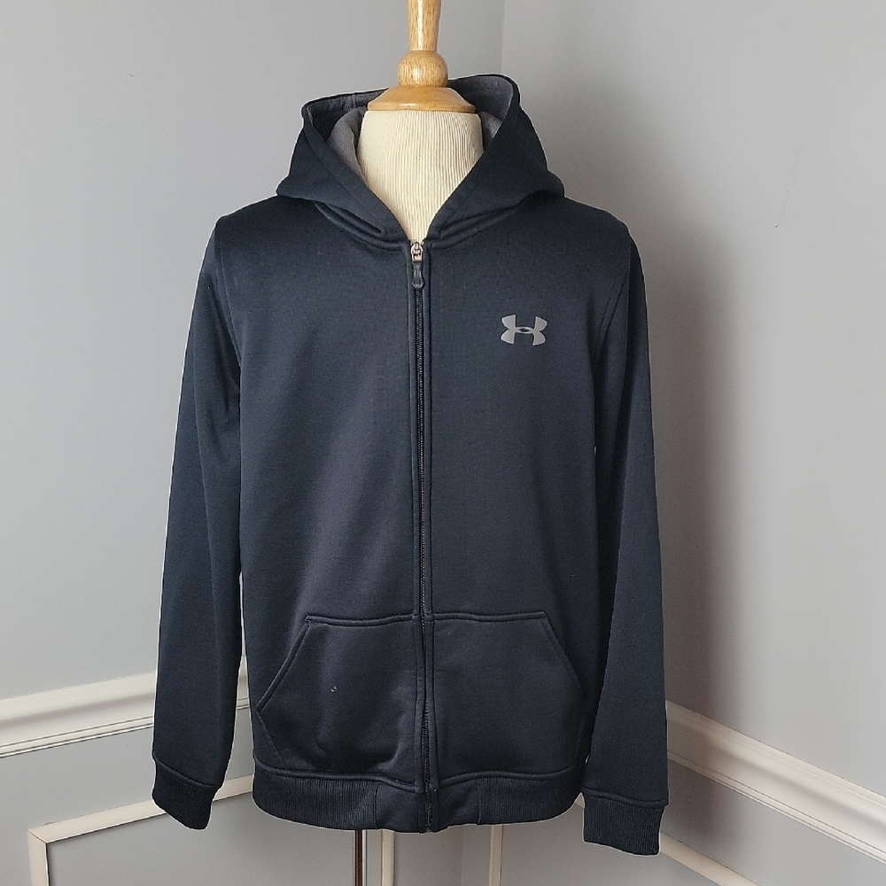 UNDER ARMOUR Black Full Zip Loose‎ Activewear Athleisure Hoodie Sweatshirt YXL